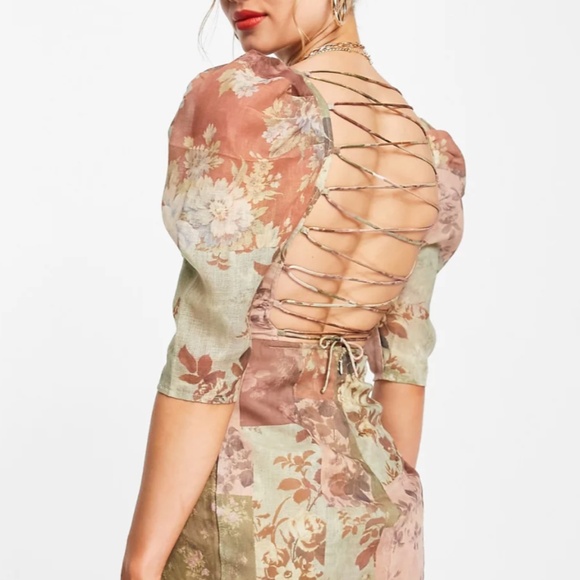 Wrap skirt mini dress with ruched bust & puff sleeves (Size 14 US) - ASOS DESIGN - Picture 2 of 5